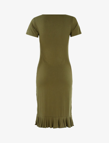 Robe à boutonnière et bord volanté - kaki - 4