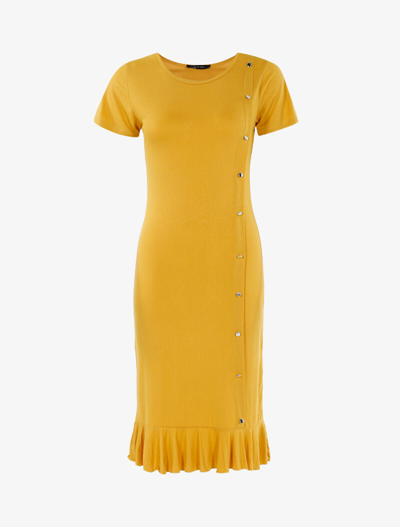 Robe à boutonnière et bord volanté - jaune - 3