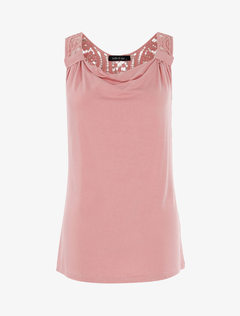 Top col bénitier à dos en crochet - rose - 1