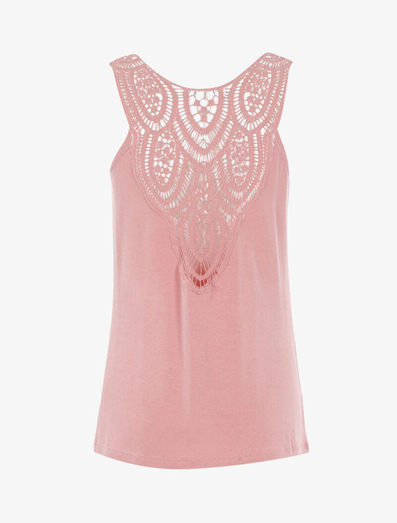Top col bénitier à dos en crochet - rose - 2