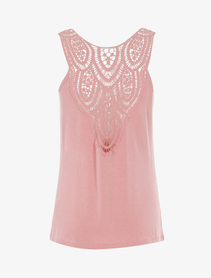 Top col bénitier à dos en crochet - rose - 2