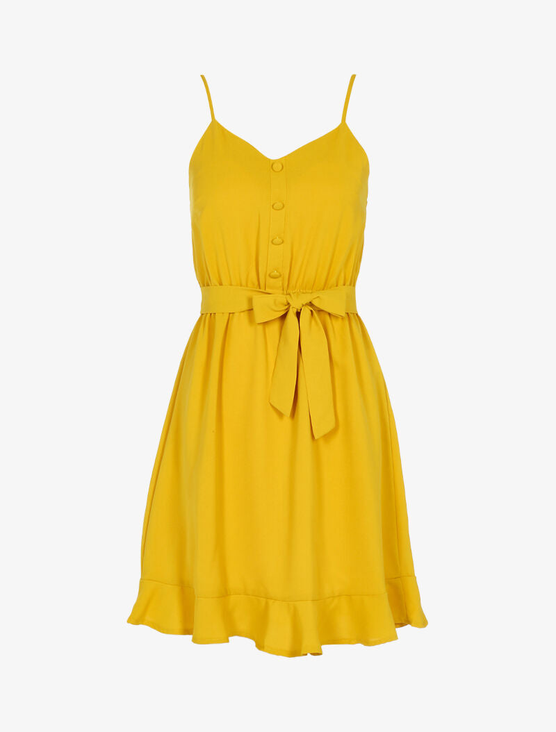 Robe à boutons décoratifs - jaune - 3
