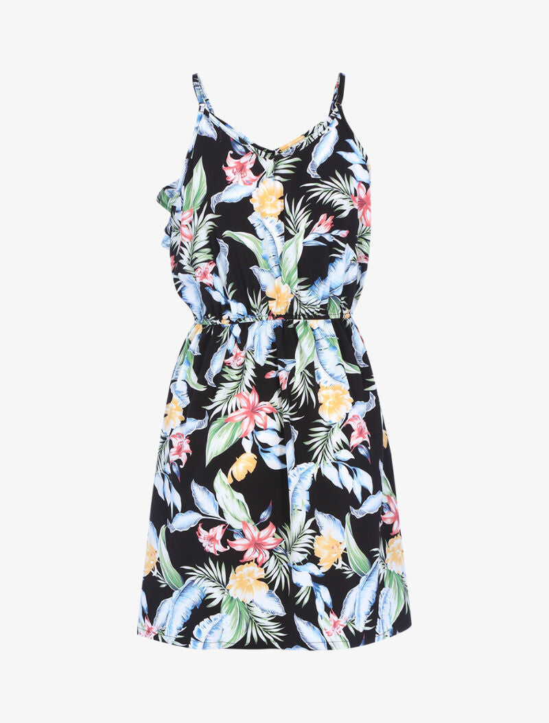 Robe imprimée à encolure volantée - noir - 2
