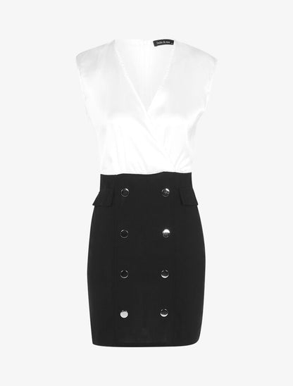 Robe bi matière à boutons décoratifs - noir/blanc - 3