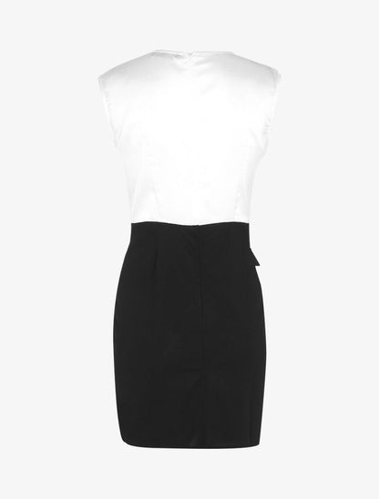 Robe bi matière à boutons décoratifs - noir/blanc - 2