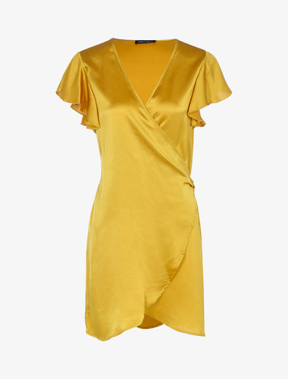 Robe portefeuille satinée - jaune - 3