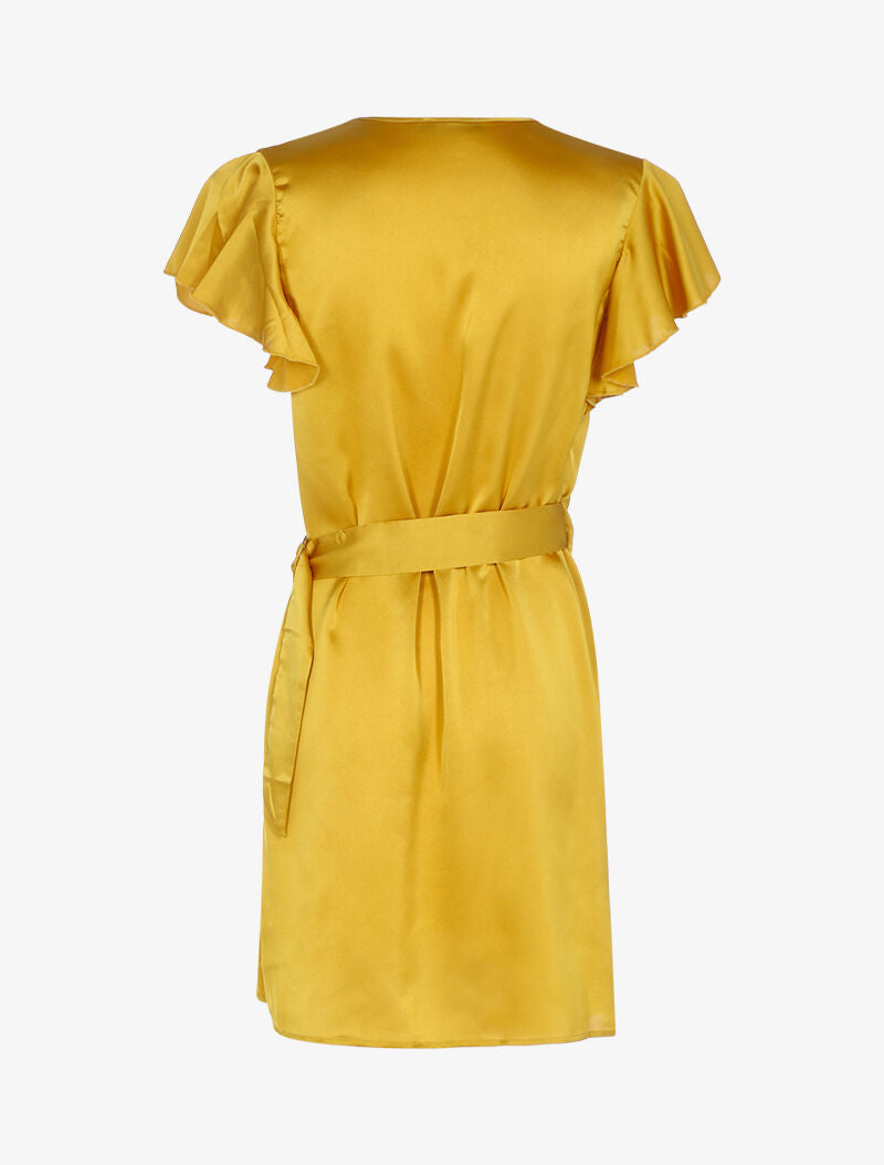 Robe portefeuille satinée - jaune - 2