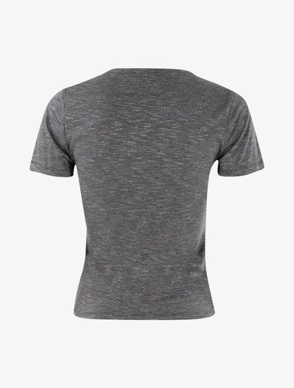 Top chiné à épaules strassées - gris foncé - 2