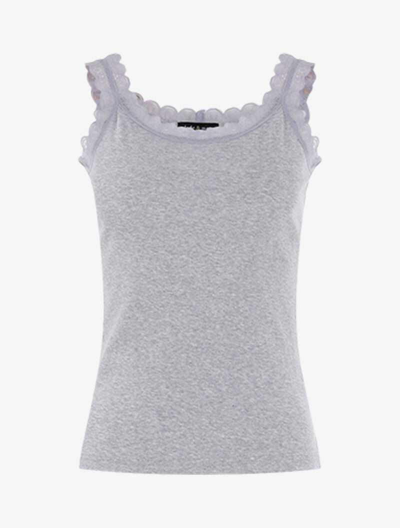Débardeur à encolure carrée et dentelle - gris chiné - 1