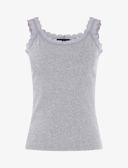 Débardeur à encolure carrée et dentelle - gris chiné - 1