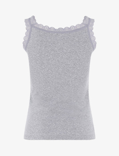 Débardeur à encolure carrée et dentelle - gris chiné - 2