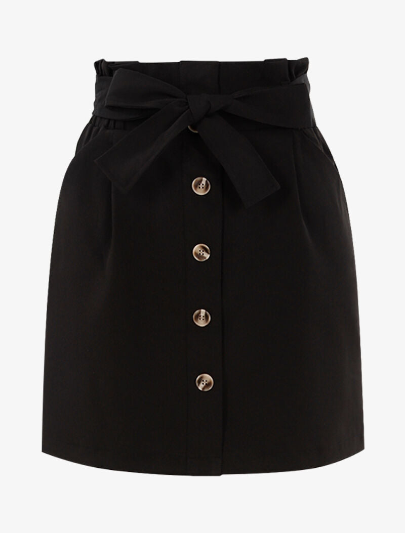 Jupe taille haute à boutonnière - noir - 3