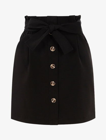 Jupe taille haute à boutonnière - noir - 3