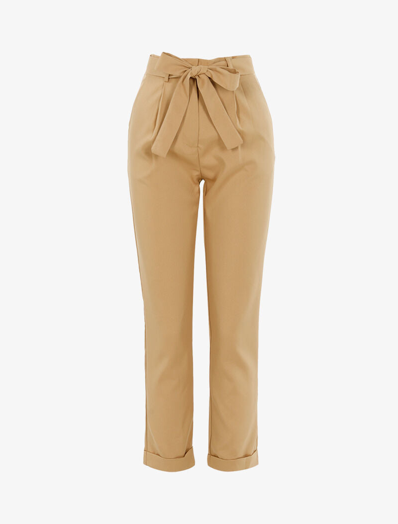 Pantalon 7/8 coupe droite satiné - camel clair