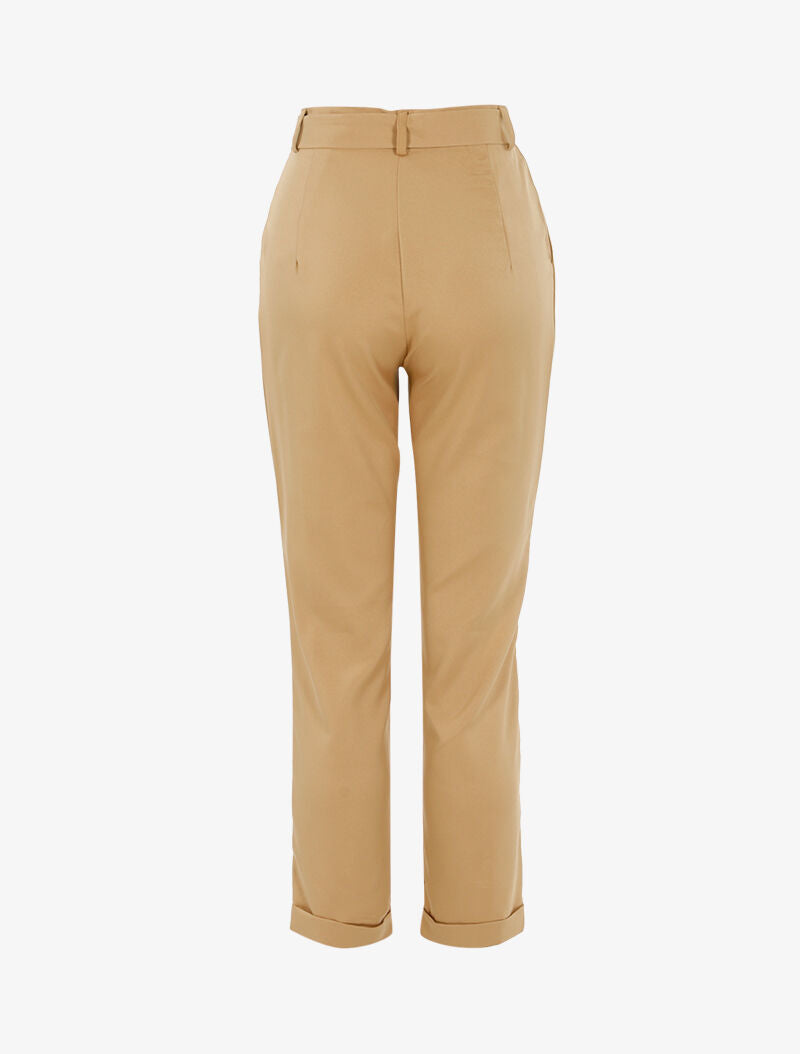 Pantalon 7/8 coupe droite satiné - camel clair