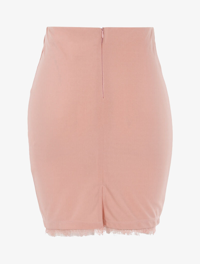 Jupe coupe droite à bord dentelle - rose - 2