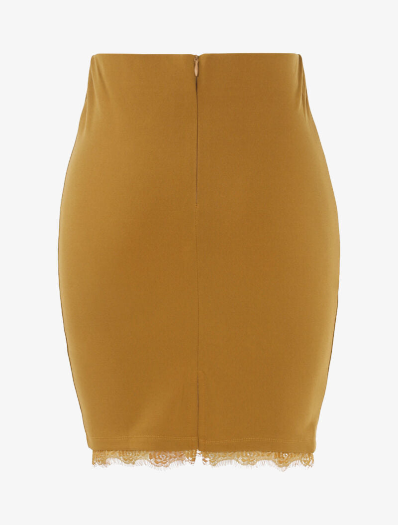 Jupe coupe droite à bord dentelle - camel - 2