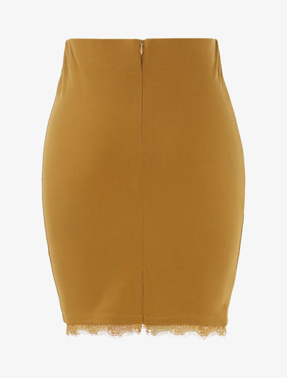 Jupe coupe droite à bord dentelle - camel - 2