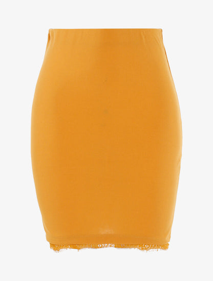 Jupe coupe droite à bord dentelle - jaune - 1