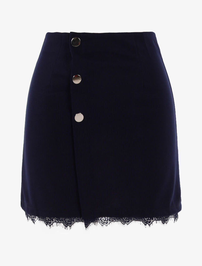 Mini jupe trapèze à boutons pression - marine - 1