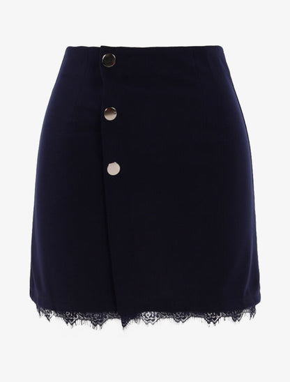 Mini jupe trapèze à boutons pression - marine - 1