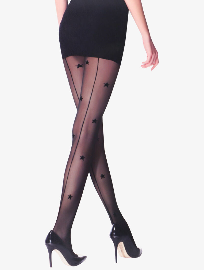 Collants à imprimés étoiles et coutures contrastantes - noir - 1