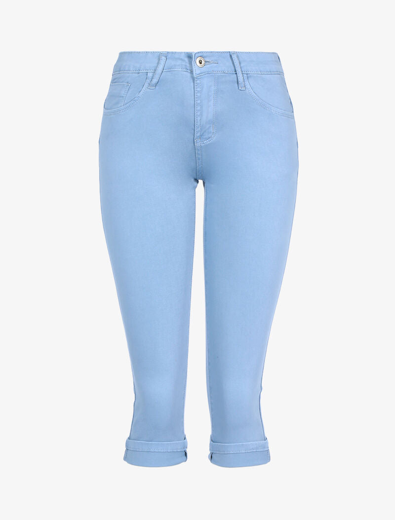 Pantacourt à poches arrières brodées - bleu ciel - 3