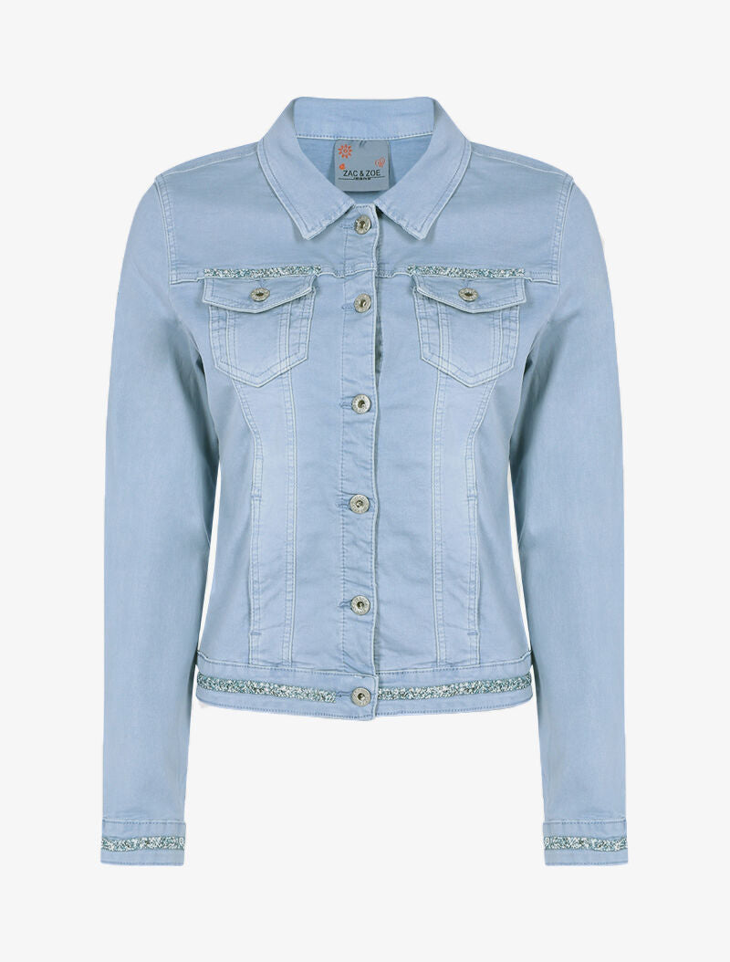 Veste en jean à bord strassé - bleu - 6