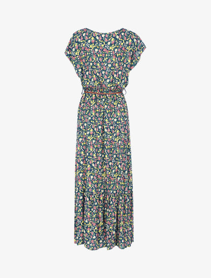 Robe longue à imprimé petites fleurs - marine - 2