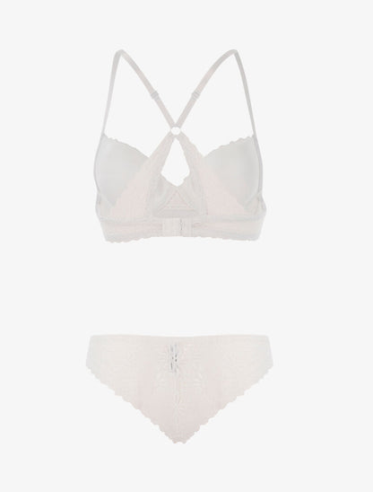 Ensemble dentelle fleurie à dos nageur et tanga - blanc - 2