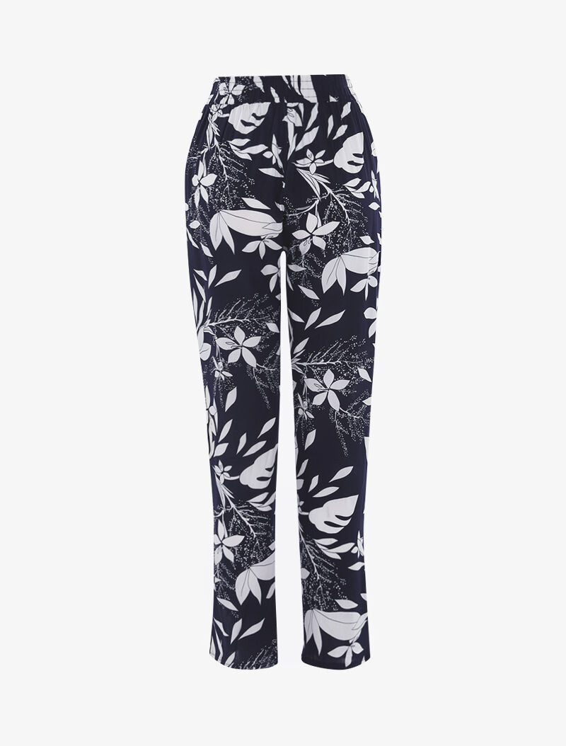 Pantalon à imprimé feuilles monochrome - marine - 2