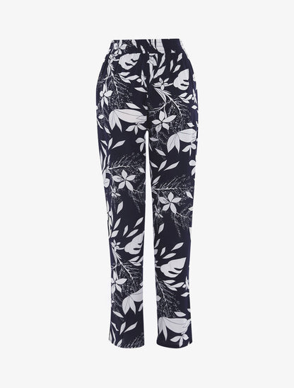 Pantalon à imprimé feuilles monochrome - marine - 2