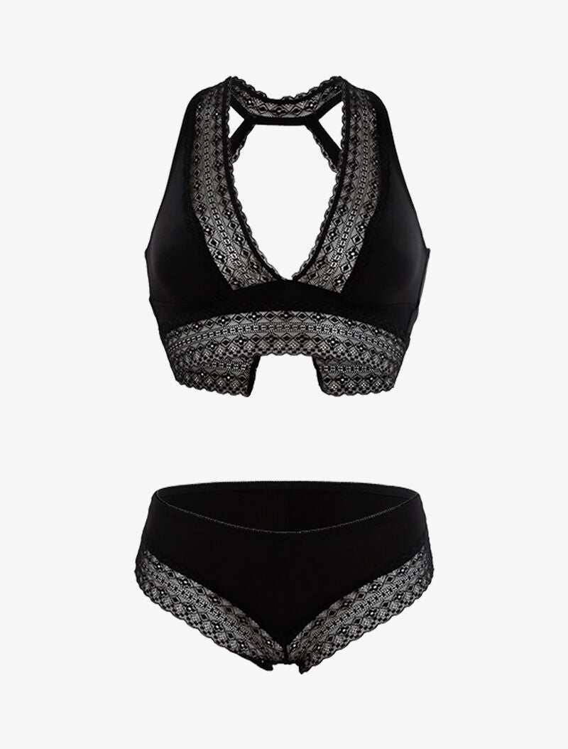 Ensemble fin à bande dentelle - noir - 1