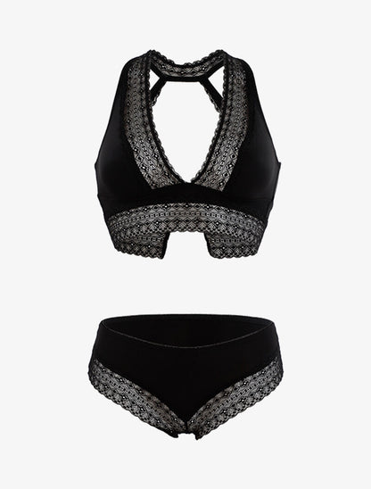Ensemble fin à bande dentelle - noir - 1