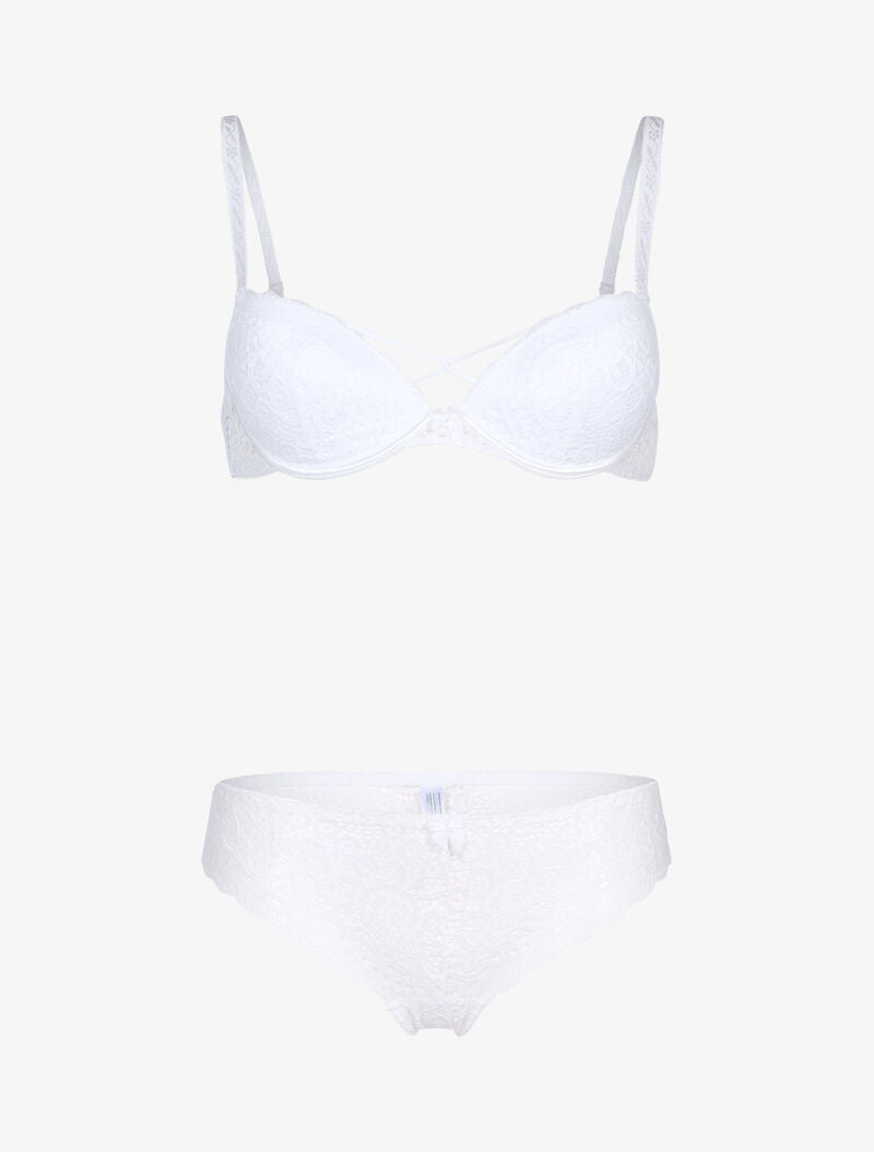 Ensemble en dentelle et détails entrelacés - blanc - 1