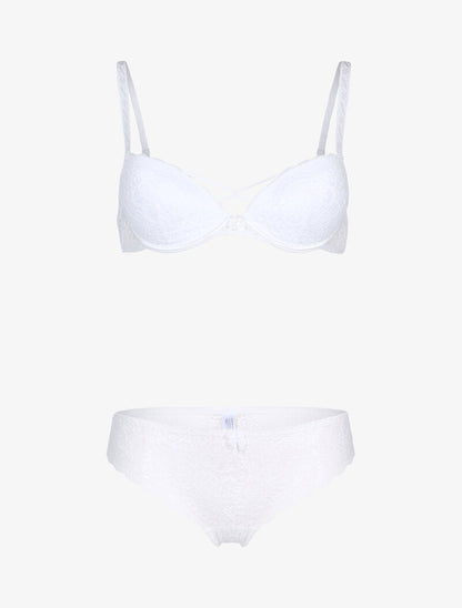 Ensemble en dentelle et détails entrelacés - blanc - 1