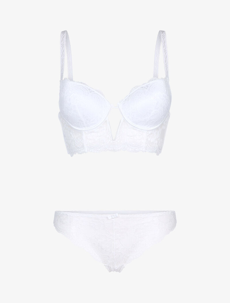 Ensemble bustier en dentelle fleurie - blanc - 3