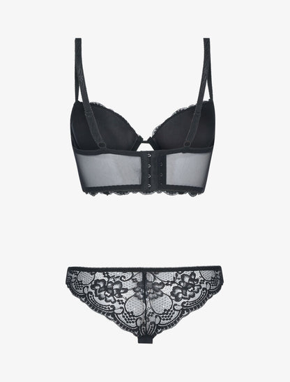 Ensemble bustier en dentelle fleurie - noir - 2