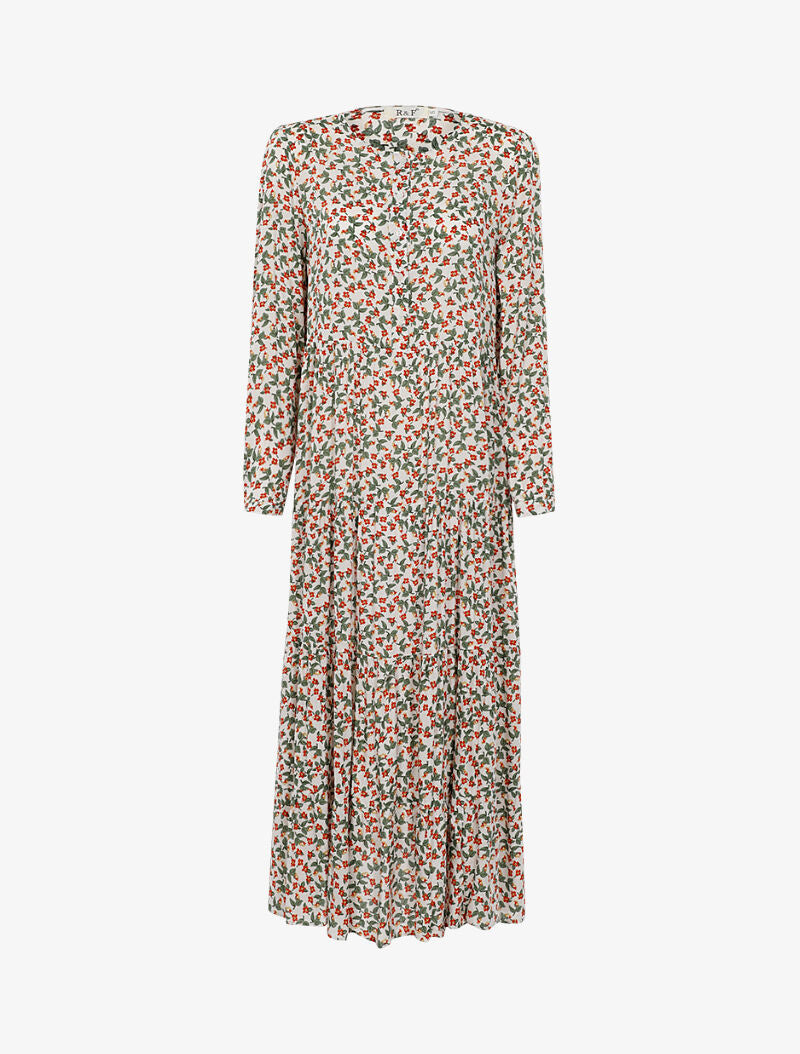 Robe longue trapèze fleurie - blanc - 1