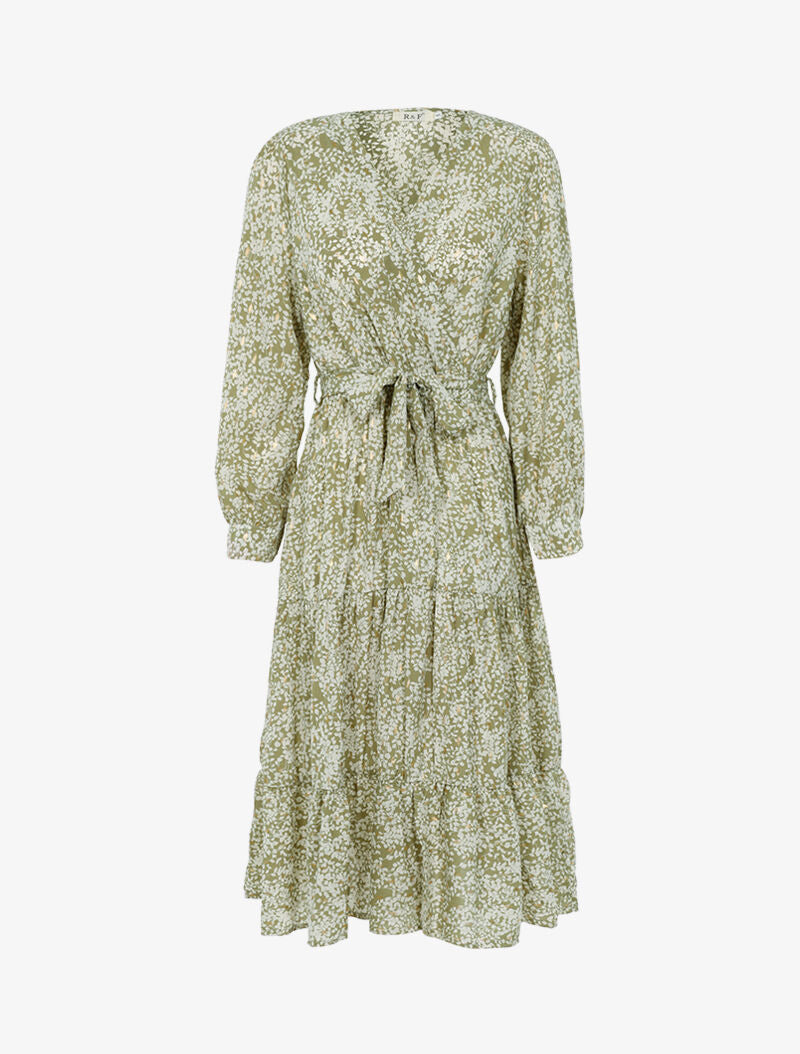 Robe à imprimé feuillages et flocage doré - vert - 1