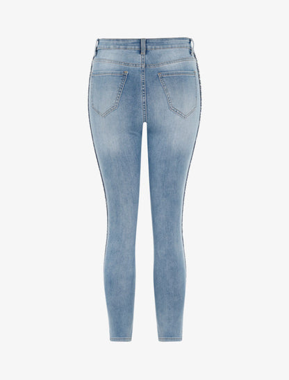 Jean 7/8 à liserés tressés et brodés - denim clair