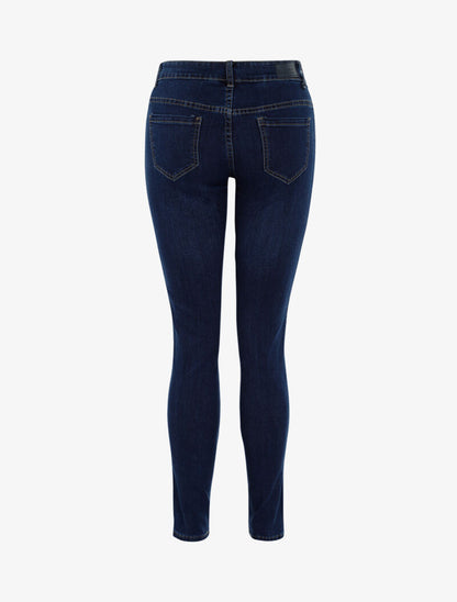 Jean mom taille haute à bande velours - bleu denim - 3