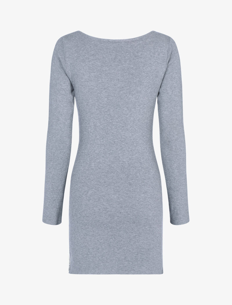 Robe pull à zip strassé et dentelle - gris clair - 2