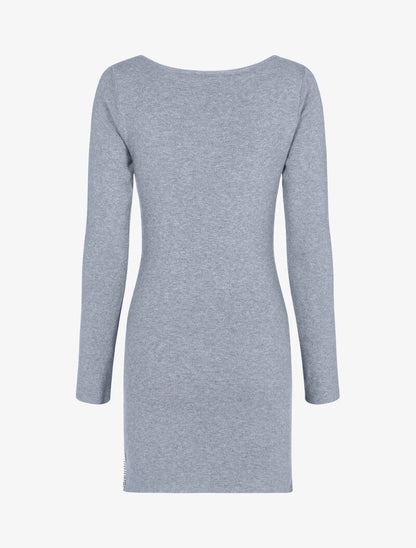 Robe pull à zip strassé et dentelle - gris clair - 2