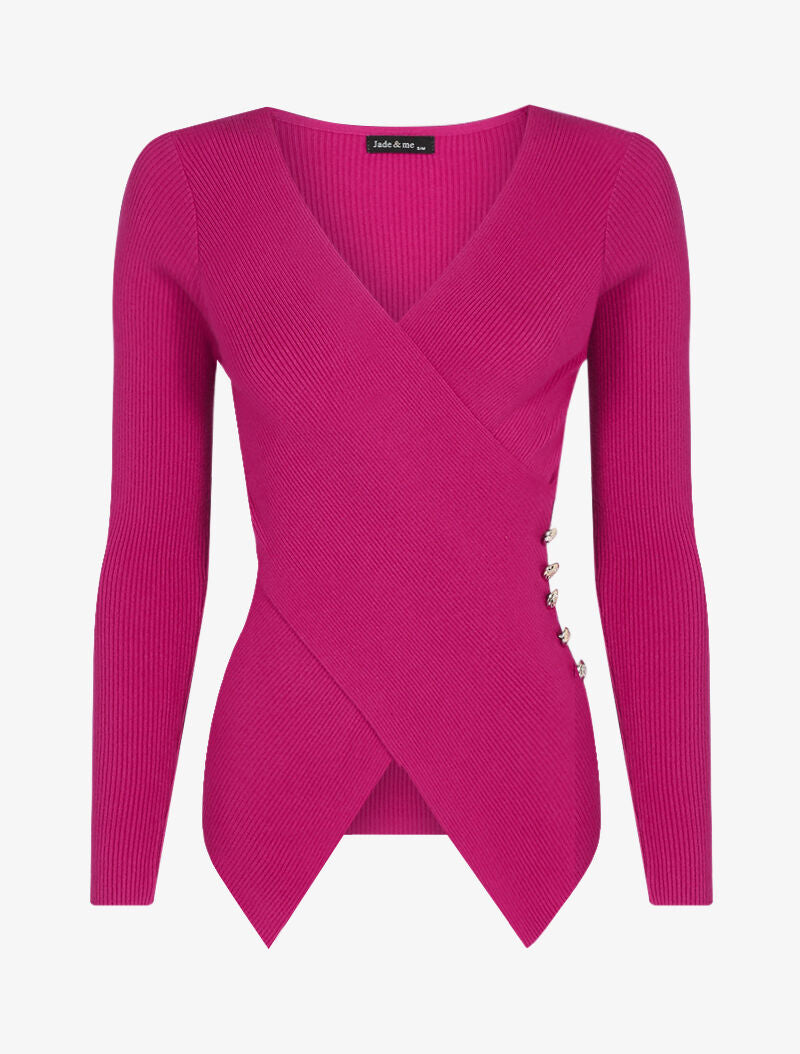 Pull côtelé à pans croisés - fushia - 3