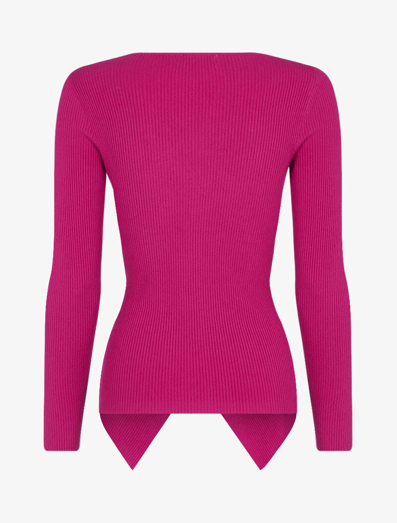 Pull côtelé à pans croisés - fushia - 2