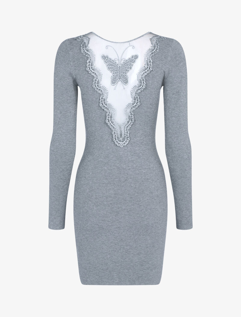 Robe pull à détail papillon - gris clair - 2