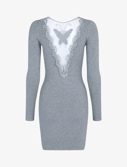 Robe pull à détail papillon - gris clair - 2