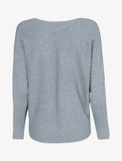 Pull doux à manches ajourées et cloutées - gris clair - 2