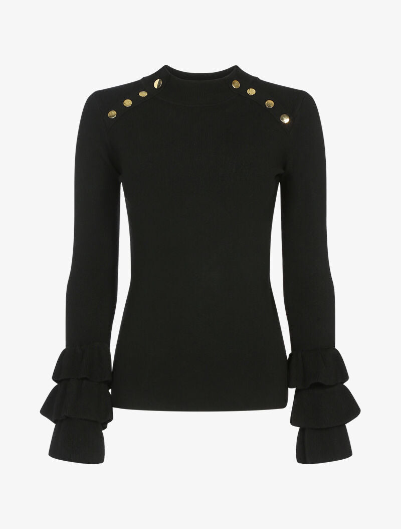 Pull doux à manches volantées - noir - 3